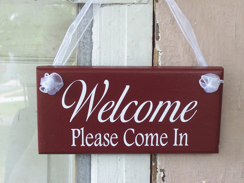 Welcome Please Come In Wood Vinyl Sign Business Office Supplies Welcome Sign Farmhouse Red Door Hanger Shop Spa Hair Salon Store Retail Sign - Heartfelt Giver