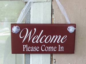 Welcome Please Come In Wood Vinyl Sign Business Office Supplies Welcome Sign Farmhouse Red Door Hanger Shop Spa Hair Salon Store Retail Sign - Heartfelt Giver