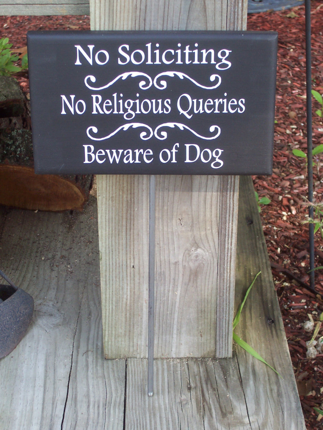 No Soliciting No Religious Queries Beware of Dog Outdoor Wood Sign Vinyl Stake Sign Garden Yard Do Not Disturb Porch Sign Porch Decor Patio - Heartfelt Giver