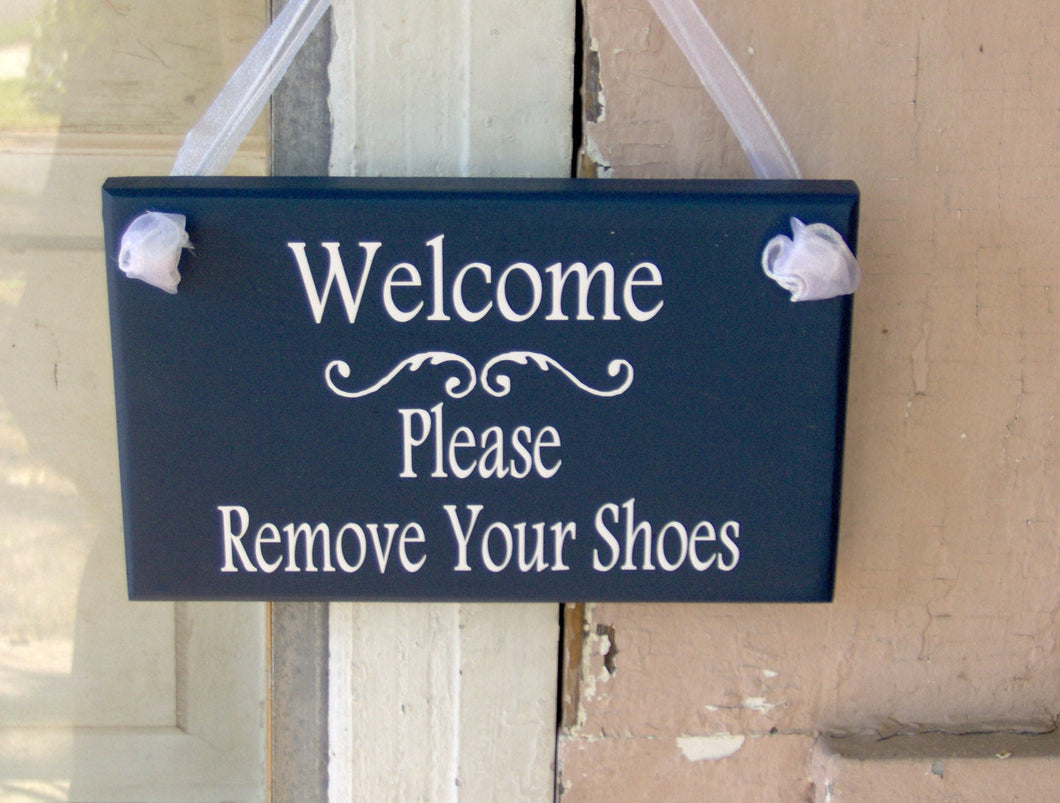 Welcome Please Remove Your Shoes Wood Vinyl Sign Nautical Navy Blue Home Decor Porch Entry Door Hanger Household Plaque Unique Gifts Friends - Heartfelt Giver