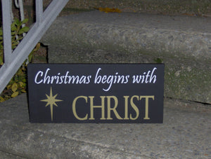 Christmas Begins With Christ Wood Vinyl Sign Holiday Wall Decor Wall Hanging Seasons Greetings Religious Gifts Door Ornament Porch Signs Art - Heartfelt Giver