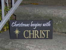 Load image into Gallery viewer, Christmas Begins With Christ Wood Vinyl Sign Holiday Wall Decor Wall Hanging Seasons Greetings Religious Gifts Door Ornament Porch Signs Art - Heartfelt Giver