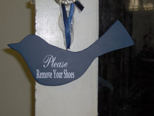Please Remove Shoes Blue Bird Wooden Cutout Wood Block Vinyl Sign Take Shoes Off Sign Home Decor Door Hanger Wreath Accent Housewarming Gift - Heartfelt Giver