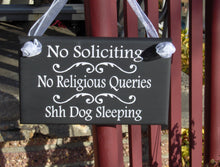 Load image into Gallery viewer, No Soliciting No Religious Queries Shh Dog Sleeping Wood Vinyl Dog Sign Dog Decor Dog Lover Gift Door Hanger Porch Sign Pet Supply Wood Sign - Heartfelt Giver