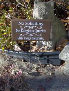 No Soliciting No Religious Queries Shh Dogs Sleeping Wood Vinyl Sign Stake Brown Front Yard Outdoor Do Not Disturb Sign Home Office Decor - Heartfelt Giver