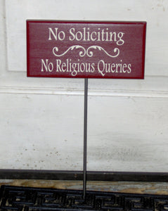 No Soliciting Signs No Religious Queries Wood Vinyl Everyday Outdoor Yard Stake Signs Rustic Red Decor Country Garden Front Porch Decor - Heartfelt Giver