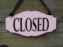 Load image into Gallery viewer, Open Closed Scalloped Wood Vinyl Sign Whimsical Scallop Cottage Pink Shop Business Store Retail Spa Salon Plaque Office Supplies Door Hanger - Heartfelt Giver