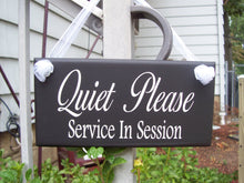 Load image into Gallery viewer, Quiet Please Service In Session Wood Sign Vinyl Plaque Office Sign Business Supplies Beauty Salon Massage Therapy Wall Sign Door Sign Shop - Heartfelt Giver