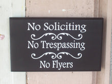 Load image into Gallery viewer, No Soliciting No Trespassing No Flyers Wood Sign Vinyl Home Living Decor Signs Private Do Not Disturb Knock Wall Hanging Front Door Hanger - Heartfelt Giver