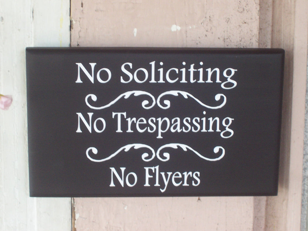 No Soliciting No Trespassing No Flyers Wood Sign Vinyl Home Living Decor Signs Private Do Not Disturb Knock Wall Hanging Front Door Hanger - Heartfelt Giver