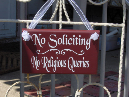 No Soliciting No Religious Queries Wood Vinyl Sign Home Decor Interior Exterior Door Sign Foyer Front Step Decor Entryway Door Front Porch - Heartfelt Giver