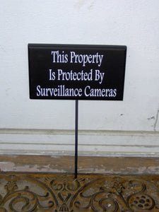 This Property Protected By Surveillance Cameras Wood Vinyl Stake Sign Garden Sign Yard Art Security Warning No Trespasing Private Property - Heartfelt Giver