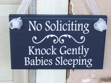 Load image into Gallery viewer, No Soliciting Sign Knock Gently Babies Sleeping Wood Vinyl Sign Navy Blue Baby Sleeping Sign Mother To Be Baby Wall Decor Wall Hanging Decor - Heartfelt Giver