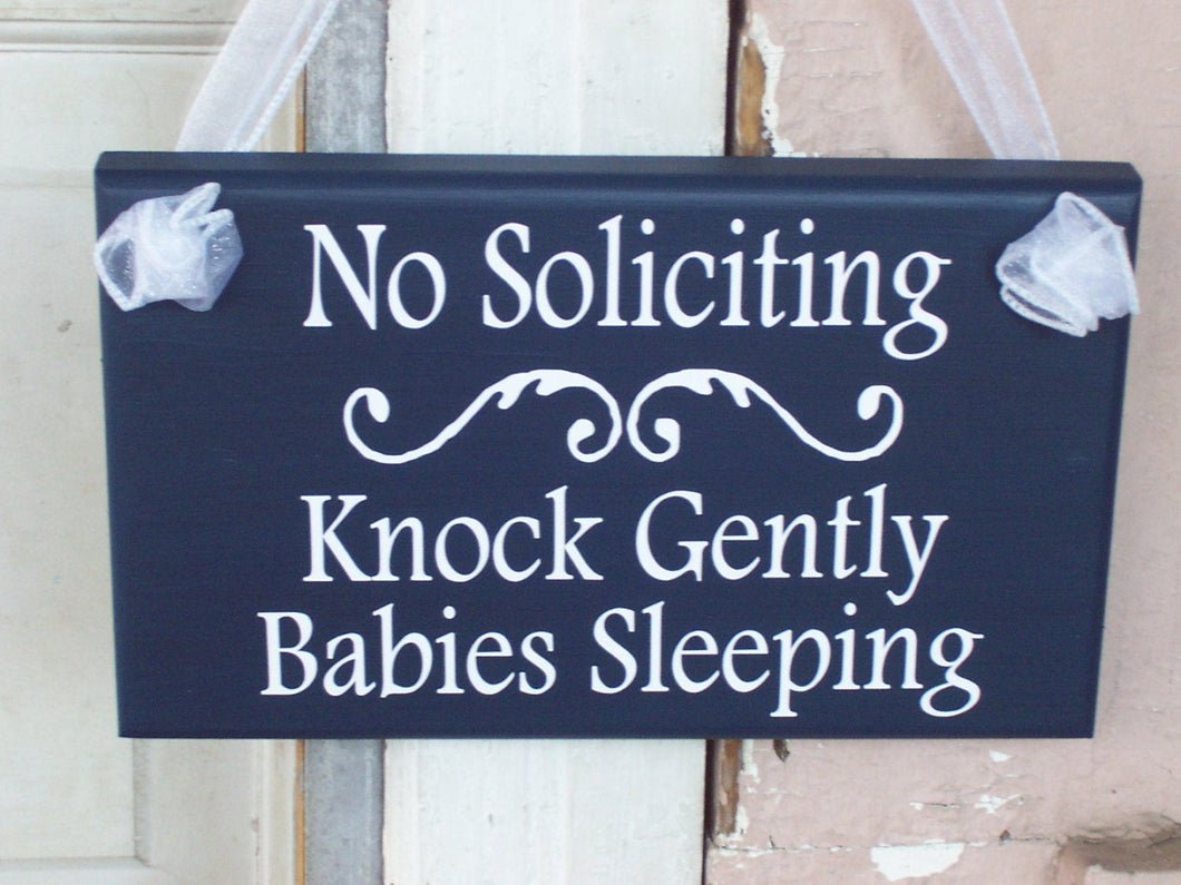 No Soliciting Sign Knock Gently Babies Sleeping Wood Vinyl Sign Navy Blue Baby Sleeping Sign Mother To Be Baby Wall Decor Wall Hanging Decor - Heartfelt Giver