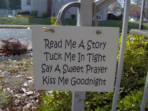 Read Me A Story Tuck Me Tight Say Sweet Prayer Kiss Goodnight Wood Vinyl Sign Bedroom Door Sign Kids Room Wall Decor Wall Sign Wall Hanging - Heartfelt Giver