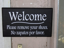 Load image into Gallery viewer, Welcome Please Remove Shoes Wood Sign Vinyl Plaque English Spanish New Home Gift Front Door Entry Signs Porch Signs Home Decor Signs Door - Heartfelt Giver
