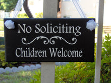 Load image into Gallery viewer, No Soliciting Children Welcome Wood Vinyl Sign Girl Scouts Kids Signs Wooden Signs Front Porch Signs Door Decor Door Sign Wall Plaque Home - Heartfelt Giver