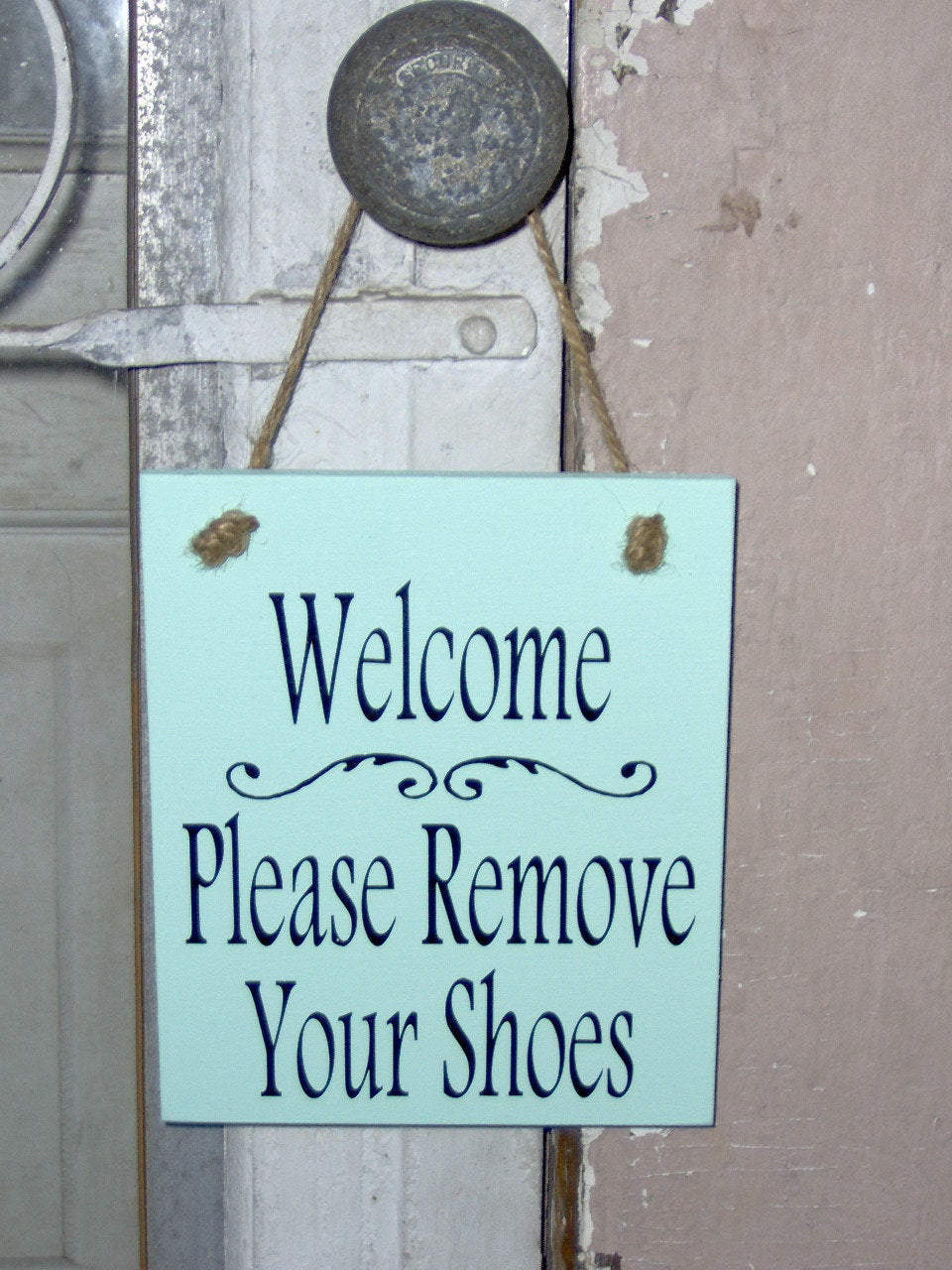 Welcome Sign Please Remove Your Shoes Wood Vinyl Sign Seafoam Beach Family Friends Home Decor Sign Wreath Door Hanger Interior Design Gift - Heartfelt Giver