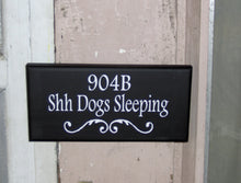 Load image into Gallery viewer, House Number Shh Dogs Sleeping Wood Vinyl Sign Custom Personalized Door Hanger Wall Sign Porch Sign House Number Sign Apartment Number Sign - Heartfelt Giver