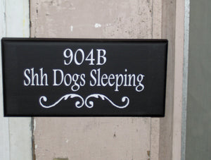House Number Shh Dogs Sleeping Wood Vinyl Sign Custom Personalized Door Hanger Wall Sign Porch Sign House Number Sign Apartment Number Sign - Heartfelt Giver