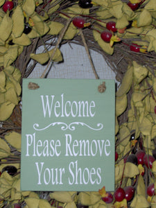 Welcome Please Remove Shoes Wood Vinyl Sign Baby Shower Gift Door Decor Take Off Shoes New Mom Infant Toddler Welcome Sign Entry Sign Green - Heartfelt Giver