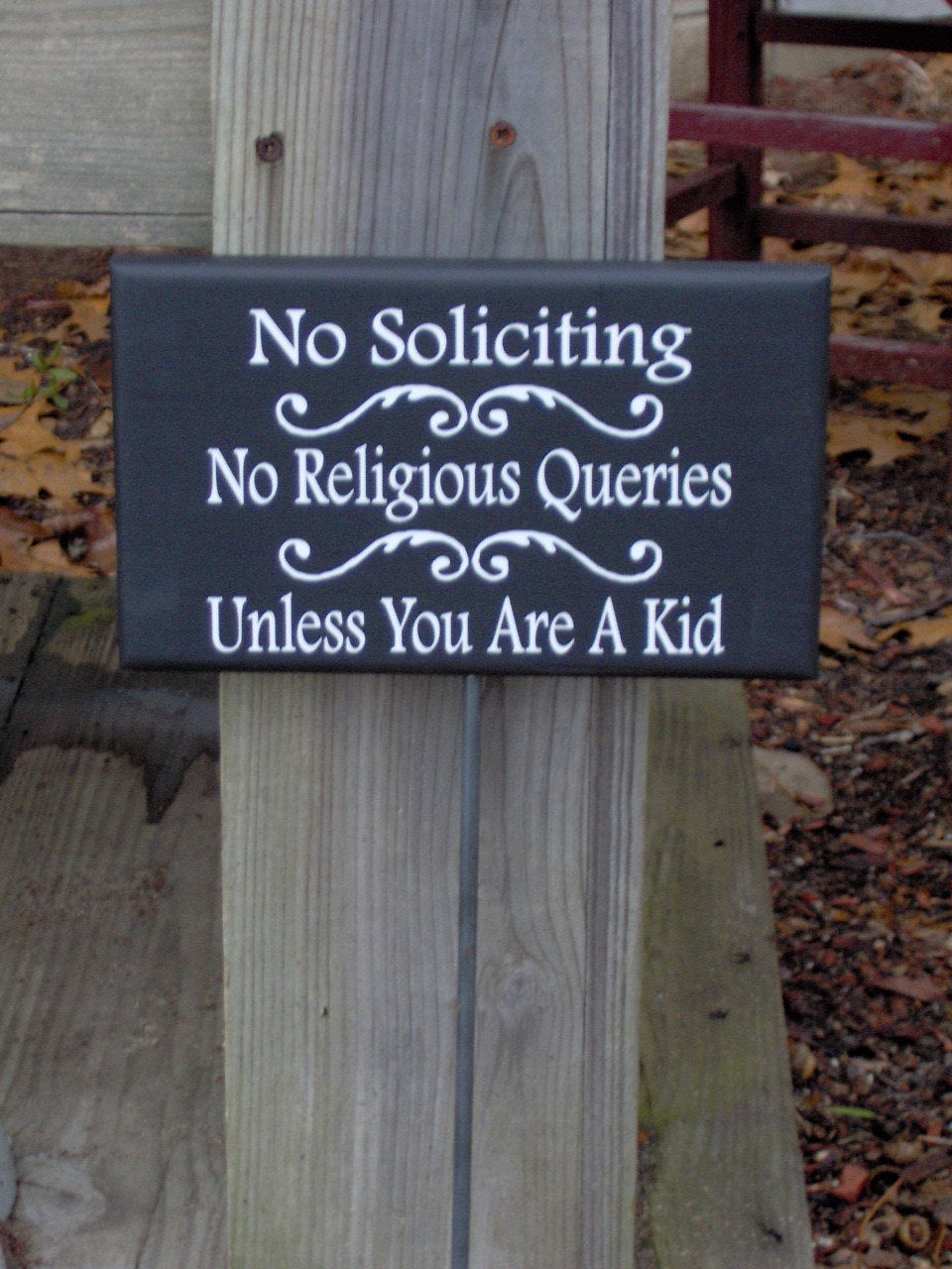 No Soliciting No Religious Queries Unless Kid Wood Vinyl Stake Sign Child Fundraiser Girl Scouts Boy Scouts Yard Sign Porch Sign Personalize - Heartfelt Giver