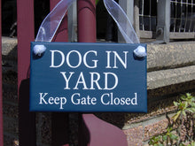 Load image into Gallery viewer, Dog In Yard Keep Gate Closed Wood Vinyl Sign Navy Blue K9 Beware Warning Pet Lover Sign Dogs On Premises Security Private Home Gate Sign - Heartfelt Giver