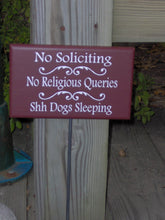 Load image into Gallery viewer, No Soliciting No Religious Queries Shh Dogs Sleeping Wood Vinyl Stake Sign Farmhouse Yard Sign Red Porch Sign Dog Lover Gift Outdoor Sign - Heartfelt Giver