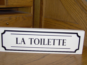 Signs for a bathroom door that provide direction for the interior of a home or business.  Provide direction for visitors so they do not wander. 