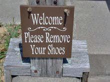 Load image into Gallery viewer, Welcome Sign Please Remove Your Shoes Wood Signs Vinyl Sign Door Hanger Take Off Shoe Front Door Sign Housewarming New Home Unique Gift - Heartfelt Giver
