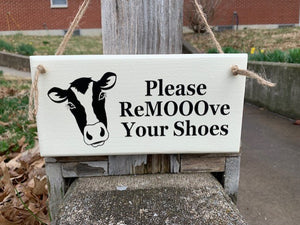 Please Remove Your Shoes Cow Themed Fun Door Sign - Heartfelt Giver