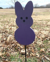 Load image into Gallery viewer, Easter bunny wooden cutout on a stake in purple home decorations.  Quality outdoor materials used.  