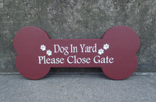Load image into Gallery viewer, Dog In Yard Sign  Please Close Gate Sign Wood Vinyl Sign Dog Bone Cutouts Outdoor Gate Dog Lovers Gifts Paw Prints Wooden Signage Yard Sign - Heartfelt Giver
