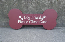 Load image into Gallery viewer, Dog In Yard Sign  Please Close Gate Sign Wood Vinyl Sign Dog Bone Cutouts Outdoor Gate Dog Lovers Gifts Paw Prints Wooden Signage Yard Sign - Heartfelt Giver