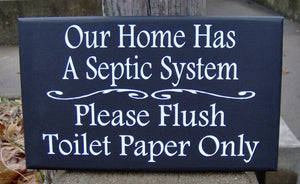 Bathroom Sign Home Septic System Please Flush Toilet Paper Only Loo Restroom Farmhouse Wood Vinyl Sign Bath Wall Decor Powder Room Navy Blue - Heartfelt Giver