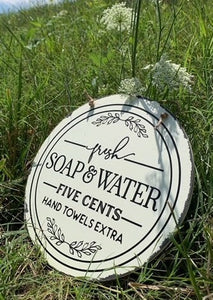 Cottage bathroom wall sign fresh soap and water 5 cents