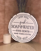 Load image into Gallery viewer, Soap and Water Cottage Distressed Bathroom Sign Decor - Heartfelt Giver