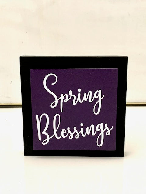 Spring blessings tabletop sign in black and purple seasonal decor for 