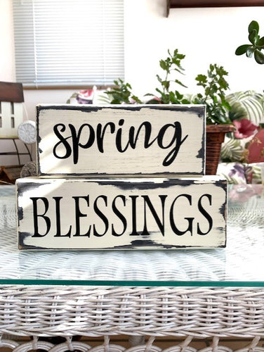 Spring Blessings Stacked Wooden Blocks Sign - Heartfelt Giver