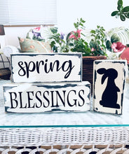 Load image into Gallery viewer, Spring Blessings with Bunny Rabbit Silhouette Stacked Wood Block Table Signs - Heartfelt Giver