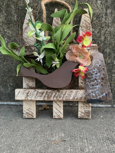 Rustic Spring Wall Hanging Picket Fence with Bird Cutout Perched and Paper Tag - Heartfelt Giver
