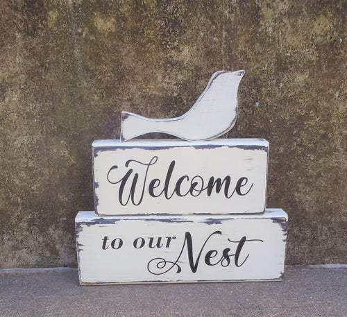 Summer Porch Welcome To Our Nest Bird Wood Stacking Block Stacked Signs - Heartfelt Giver
