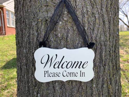 Welcome Please Come In Wooden Hanging Sign for Entrance to Home or Business