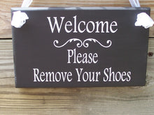 Load image into Gallery viewer, Door Welcome Please Remove Your Shoes Wood Vinyl Sign - Heartfelt Giver