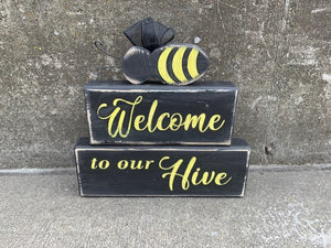 Welcome To Our Hive with Bumble Bee Cutout Wood Block Sign - Heartfelt Giver