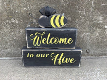 Load image into Gallery viewer, Welcome To Our Hive with Bumble Bee Cutout Wood Block Sign - Heartfelt Giver
