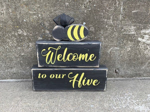 Welcome To Our Hive with Bumble Bee Cutout Wood Block Sign - Heartfelt Giver